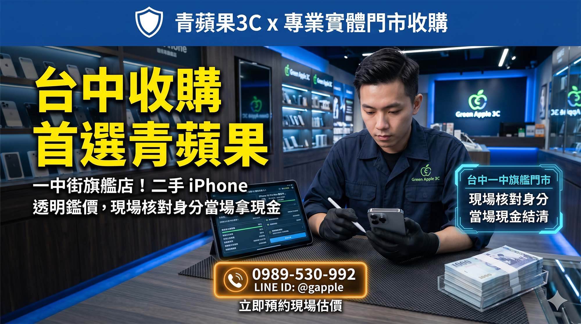 青蘋果3C 台中在地專業職人於實體門市為鄉親進行二手 iPhone 與手機極速鑑定與資安重置